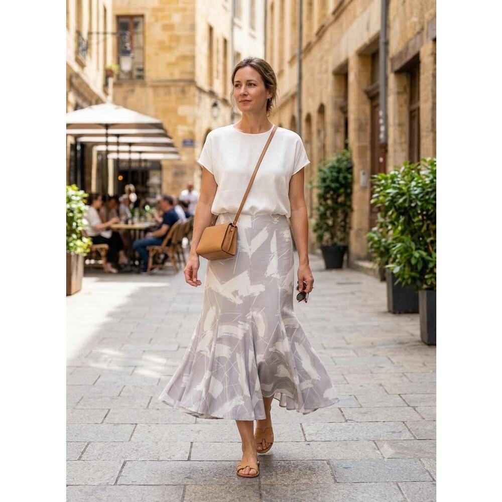 Anthropologie Keepsake Mermaid Maxi Skirt Grey White Abstract Women's Size Small - Picture 5 of 5